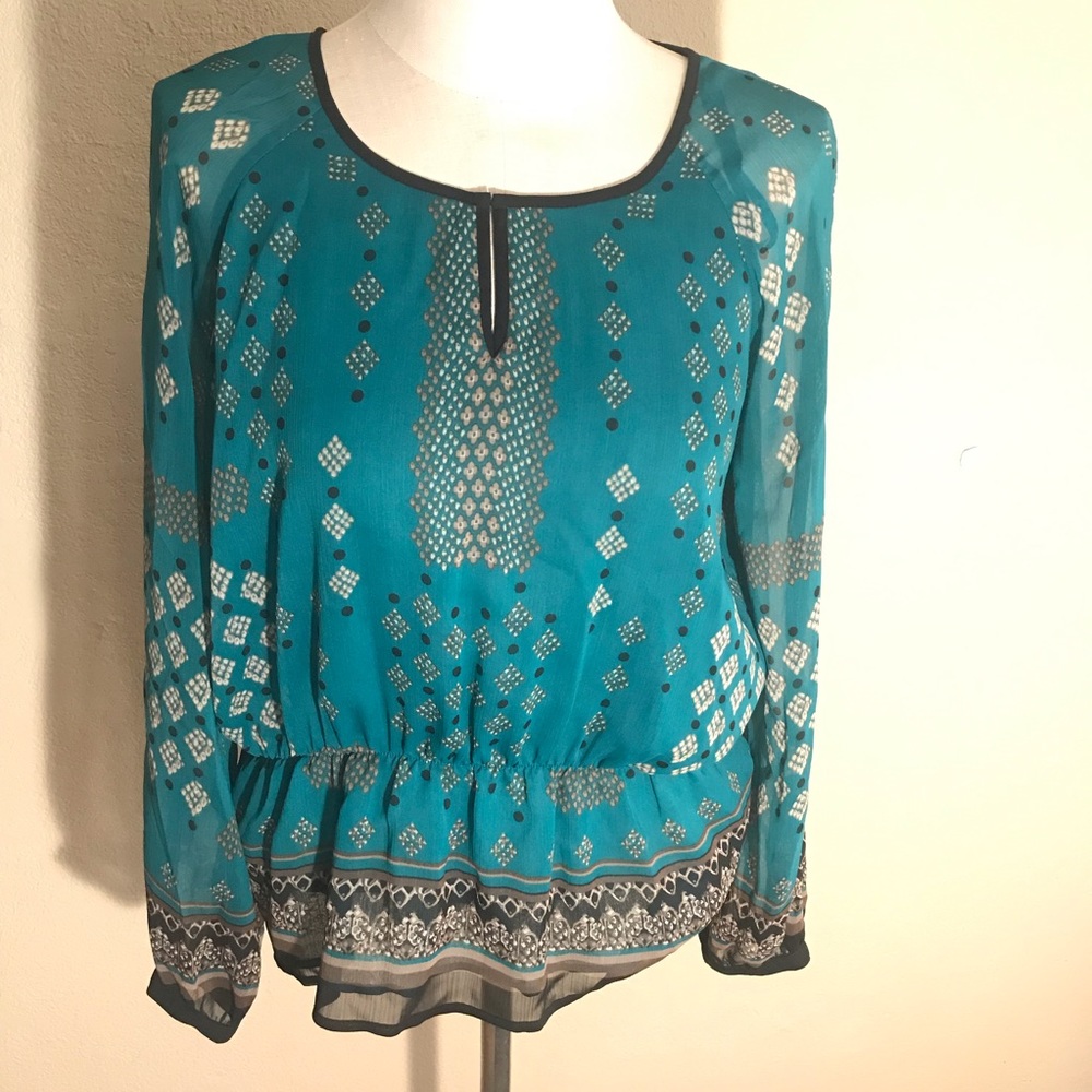 Adrianna Papell Large Sheer Bohemian Keyhole Top